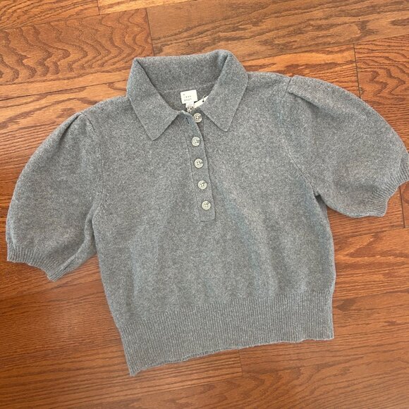NWT A New Day Short Puff Sleeve Collared Sweater Size Large Cashmere Feel NEW - Picture 2 of 13